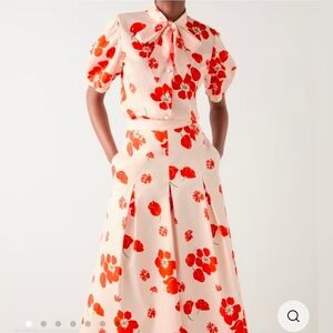 LK Bennett Cream Saten Two-Piece Floral Top & Culottes w. Bloom Print - Size 14